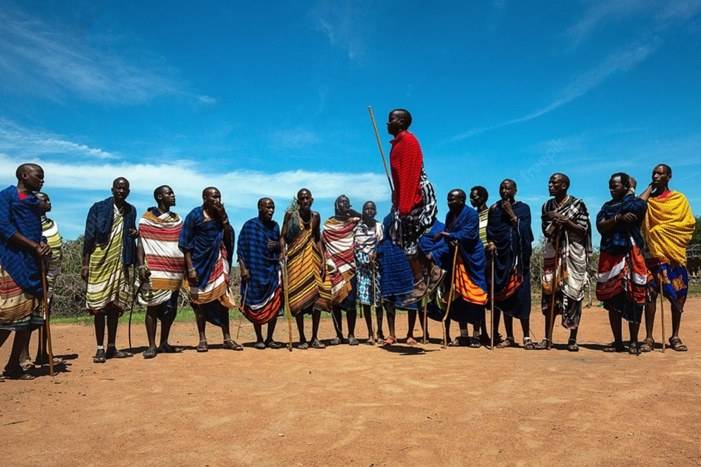 Maasai warriors performing the high-jumping adumu dance