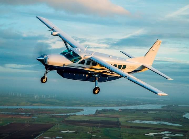 Chartered aircraft flying over the Tanzanian plains